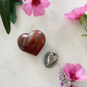 Carnelian Puffy Heart Crystal Stone with bonus Silver Love/Heart Charm